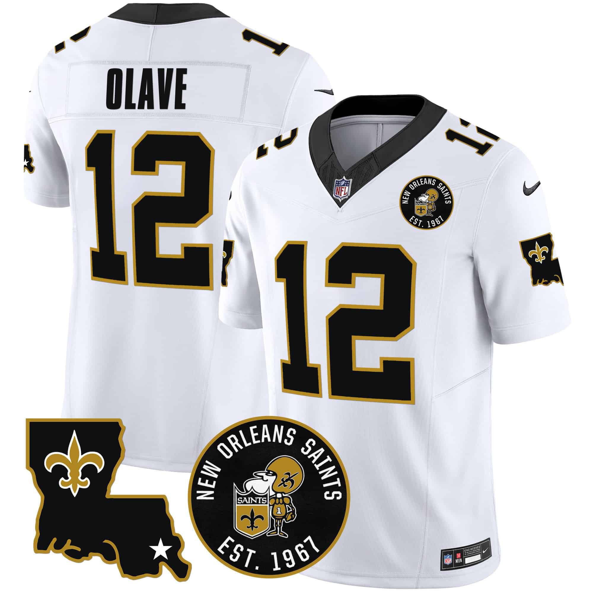 Men New Orleans Saints #12 Olave White 2024 Nike 1967 Patch Vapor Limited NFL Jersey